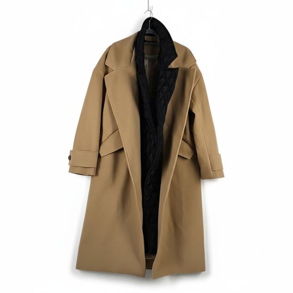 Pretty Little Thing Carmel Brush Wool Look Oversized Drop Shoulder Coat US 4 Tan - Picture 1 of 12
